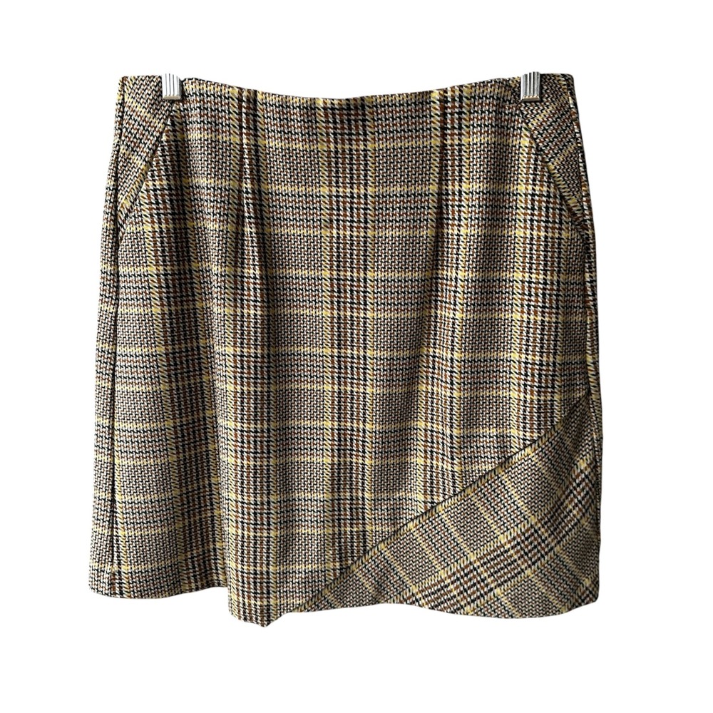 Cabi Mini Skirt Brown Plaid Multi Color Houndstooth Side Pockets 3584 Sz Medium